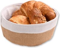 Kesper Broodmandje met stof - katoen/peva - beige - rond - D20 x H9 cm