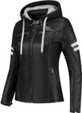 Rusty Stitches Joyce Hooded V2 Dames Motorfiets Leren Jas - Zwart/wit - Maat 38