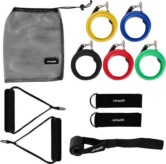 VirtuFit Resistance Kit - 11-delige Weerstandsbanden Set - Met Handvaten - Fitness Elastieken