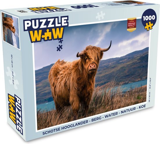 MuchoWow Puzzel Schotse Hooglander - Berg - Water - Legpuzzel - Puzzel 1000 stukjes volwassenen