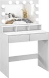 HOMCOM Table de maquillage Panneau de particules, verre 80L x 40l x 135H cm Blanc