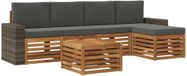 vidaXL Bank loungeset 5 zitplekken Natuurlijk en antraciet Acacia hout Inclusief tafel