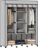 Homcom Stoffen Garderobe Staal, Vliesstof 125L x 43B x 162,5H cm Lichtgrijs