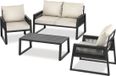 Tectake® Loungeset design corde pour jardin, terrasse ou balcon - Ensemble de jardin avec 2 chaises de jardin, 1 banc de jardin et 1 table aspect bois - Coussins résistants aux intempéries inclus - Cadre en aluminium avec pieds réglables en hauteur - 4 personnes