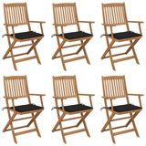 VidaXL Tuinstoelen 6 stuks met kussens, acaciahout, zwart