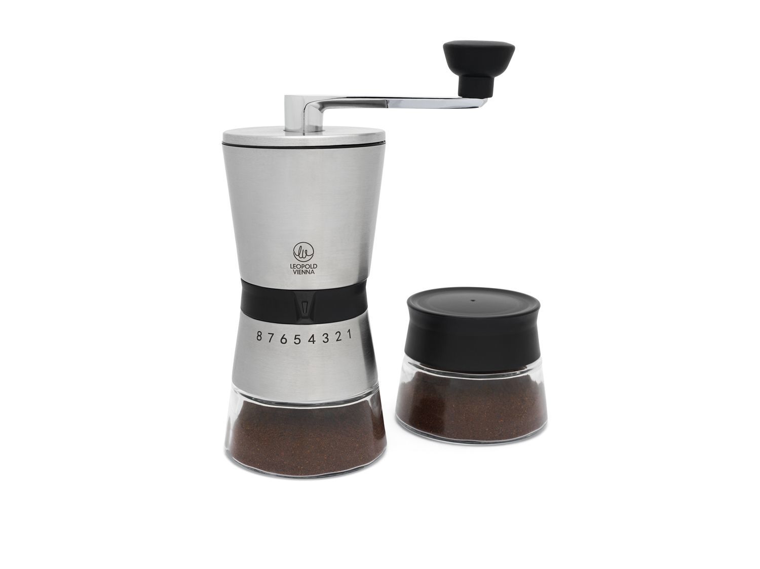 Leopold Vienna Bologna Koffiemolen + Bewaarpot Giftset - Handmatig - RVS/Transparant