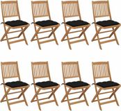 VidaXL Tuinstoelen 8 stuks Acaciahout Zwart Gecapitonneerde zitting