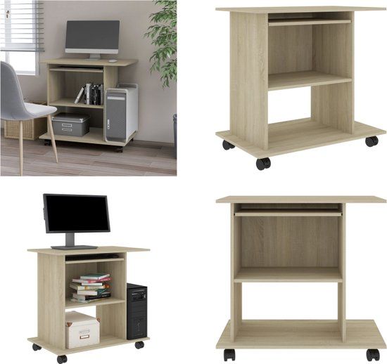 vidaXL Computerbureau 80x50x75 cm bewerkt hout grijs sonoma eikenkleur