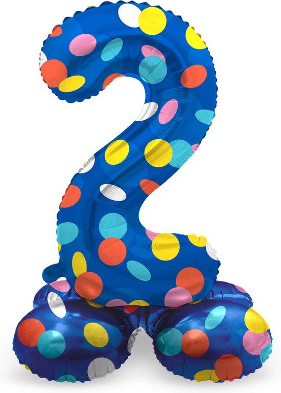 Folat Staande Folieballon Cijfer 2 Colorful Dots - 72 cm