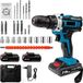 21V perceuse/visseuse sans fil - Perceuse/visseuse sans fil - 1600 tours par minute (haute vitesse) - Rechargeable - Avec 2 batteries - Jeu de forets et d'embouts pour travaux