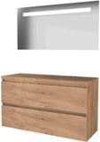 Basic Line Economic 46 Badkamermeubelset - 120 x 46 cm - Greeploos - 2 Lades - Wastafelblad - Spiegel met LED Verlichting - Whisky Oak