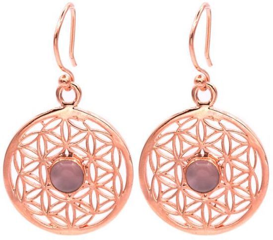 Yogi & Yogini naturals Oorbellen bloem des levens met rozenkwarts 2.5 cm