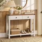 Songmics Smalle sidetable met lades – wit/bruin