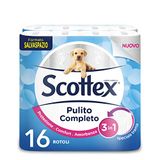 Scottex Pulito Completo Toiletpapier, zacht en duurzaam, met katoenvezels, gemaakt in Italië, 16 rollen Maxi