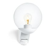Steinel Buitenlamp L 595 S wit, bewegingsmelder 180°, bereik 10 m, E27 max. 60 W, schemerschakelaar, buitenlamp bol, IP44