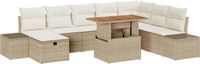 vidaXL Tuinbank Set 9-delig Beige Polyrattan
