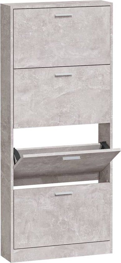 vidaXL Schoenenkast - 12 paar - Hout - Betongrijs - 59x17x150 cm