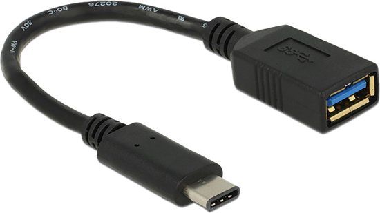 Delock USB-C Male naar USB 3.0 A Female - 0.15 m - Zwart