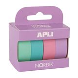 APLI 18816 Decoratieve tape - WASHI Tape papier - Pastelkleuren - 4 rollen - 15 mm x 10 m linten