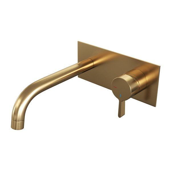 Brauer Gold Edition wastafelkraan inbouw ColdStart met inbouwdeel en gebogen uitloop type B1 messing geborsteld goud 5-GG-004-B1