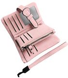AOXONEL Vrouwen Kleine Bifold Lederen Portemonnee Rfid Blokkerende Dames Polsband met Kaarthouder ID venster Coin Purse, Pink3, Small, Vintage