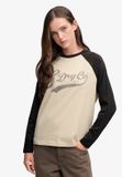 Superdry Varsity Script Raglan Top Dames Lange Mouwen Shirts Natuurlijk crème Katoen 100% Maat 10