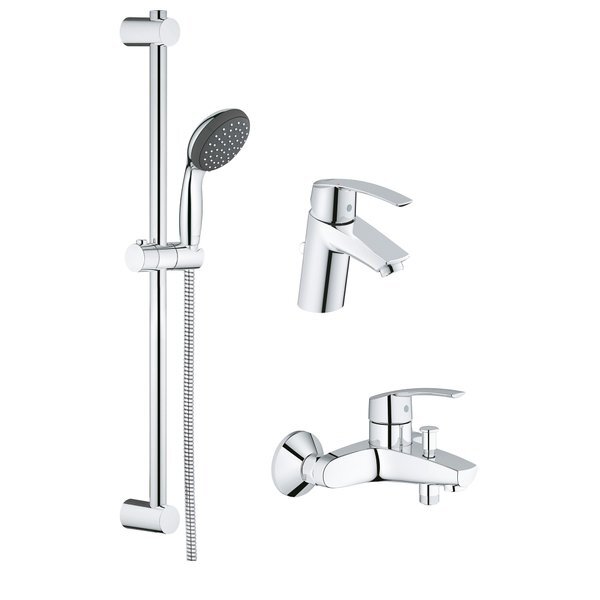 GROHE Start badkraan met omstel en koppelingen + wastafelkraan S-size met waste + doucheset met handdouche 10cm met 2 standen chroom 23749001