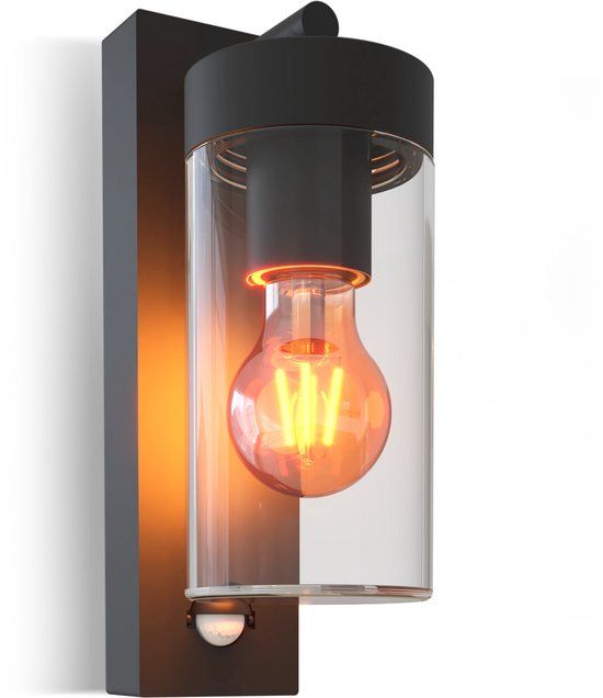 Calex LED Wandlamp Perugia - E27 – IP44 Spatwaterdicht – Zwart - Bewegingssensor - Aluminium