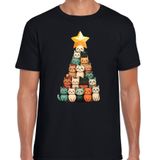 Bellatio Decorations Kerst T-shirt voor heren - kerstboom van kat/poes - zwart - kerstkatjes - Kerstmis M