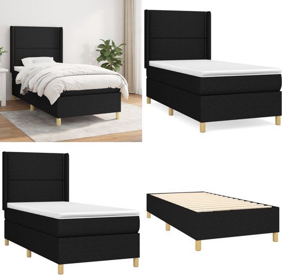 vidaXL Boxspring met matras fluweel zwart 100x200 cm