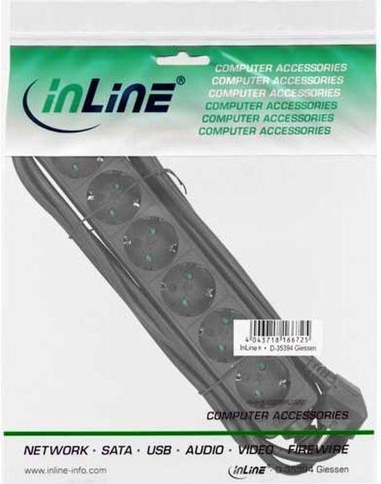 InLine 6-voudige Stekkerdoos - 3 meter - Zwart