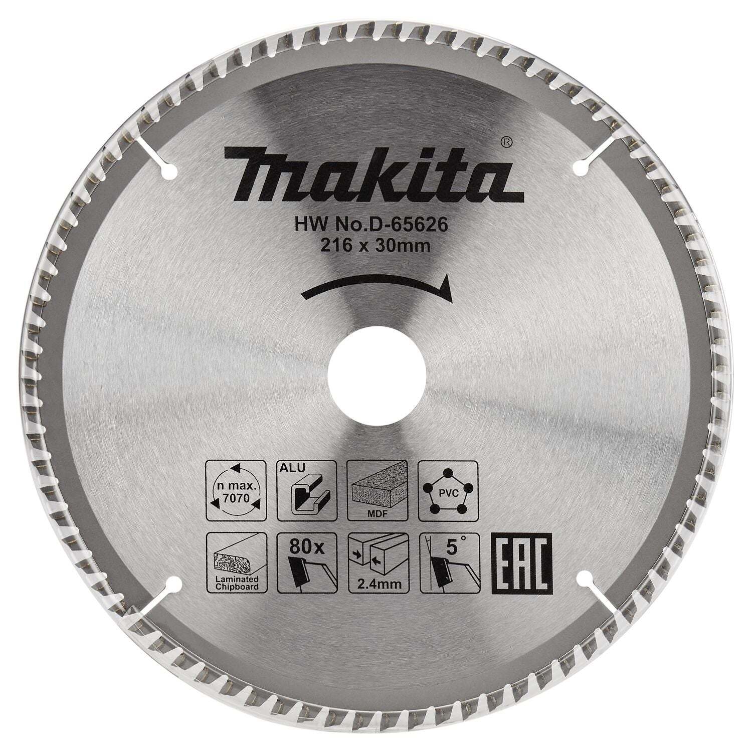 Makita D-65626 Afkortzaagblad voor Multimaterial | Standaard | Ø 216mm Asgat 30mm 80T