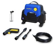 Goodyear - Nettoyeur Haute Pression 1400W Compact 100 Bar 4.5 l/Min. Pistolet et Lance Turbo. Enrouleur de Tuyau Bleu. Système Auto Stop. Réservoir de détergent 200ml.