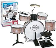 Bontempi drumstel speelgoed metallic zilver 6-delig met krukje