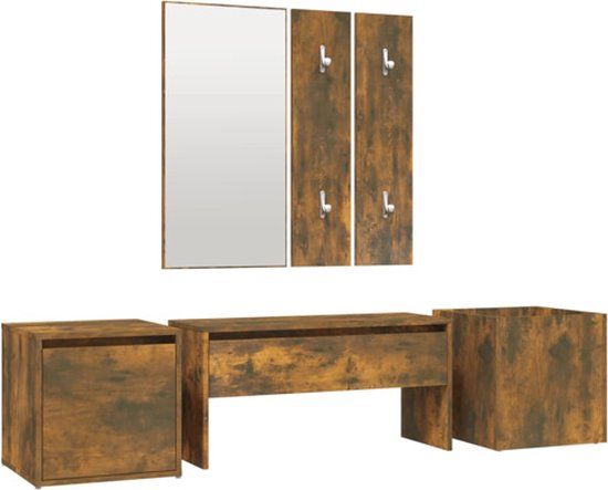 vidaXL Garderobeset - Bewerkt Hout - Gerookt Eikenkleurig