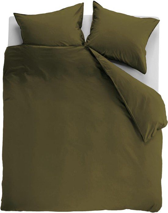 Ambiante Cotton Uni Dekbedovertrek - Tweepersoons - 200x200/220 cm - Olijfgroen