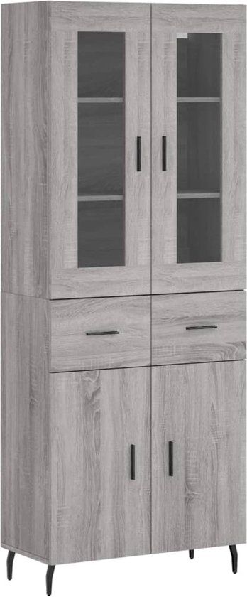 vidaXL Hoge kast 69,5x34x180 cm bewerkt hout grijs sonoma eikenkleurig