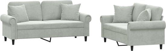 vidaXL 2-delige Loungeset met kussens fluweel lichtgrijs