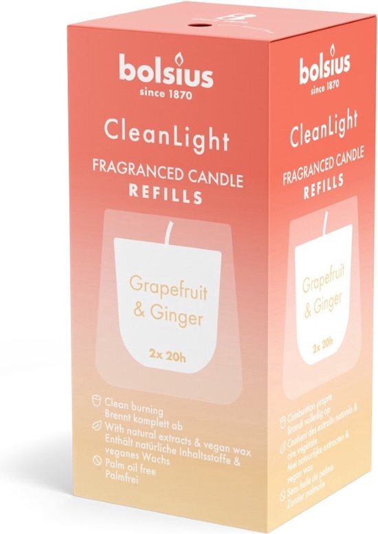 Bolsius Clean Light Fragranced Refills Grapefruit &amp; Ginger 2ST