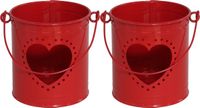 Gerimport Bougeoir/porte-bougie - 2x - rouge - zinc - D9 x H10 cm