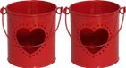 Gerimport Bougeoir/porte-bougie - 2x - rouge - zinc - D9 x H10 cm