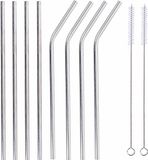 Alpina Herbruikbare rietjes - RVS - 21 cm - Zilver - Set van 8 stuks