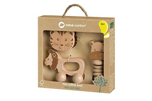 Bébé Confort Houten babyspeelgoed - Rolspeelgoed + Klokrassel + Rammelketting - Bruin