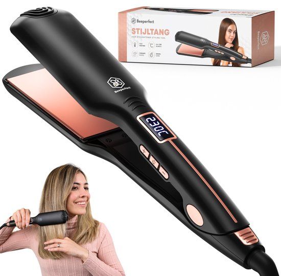Beeperfect® Stijltang - Hair Straightener - Keramische Platen - 100°C/230°C - Zwart/Roségoud
