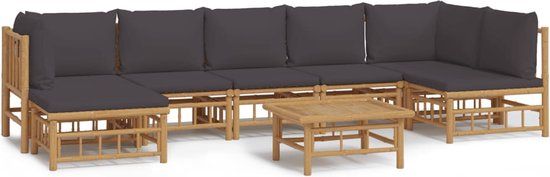 vidaXL 8-delige Loungeset met kussens bamboe donkergrijs