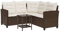 vidaXL - Tuinbank - met - tafel - en - kussens - L-vormig - bruin - polyrotan