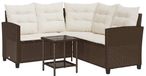 vidaXL - Tuinbank - met - tafel - en - kussens - L-vormig - bruin - polyrotan