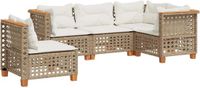 vidaXL 5-delige Loungeset met kussens, polyrattan, beige