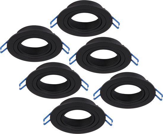 HOFTRONIC - Set van 6 Pedro GU10 Inbouwspots - Zwart - Kantelbaar - Metaal