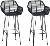 vidaXL Barkruk, 2 stuks, Zwart, Riet en IJzer, 55 x 52 x 105 cm
